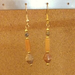 Elegant Gold and Orange Stone Dangle Earrings